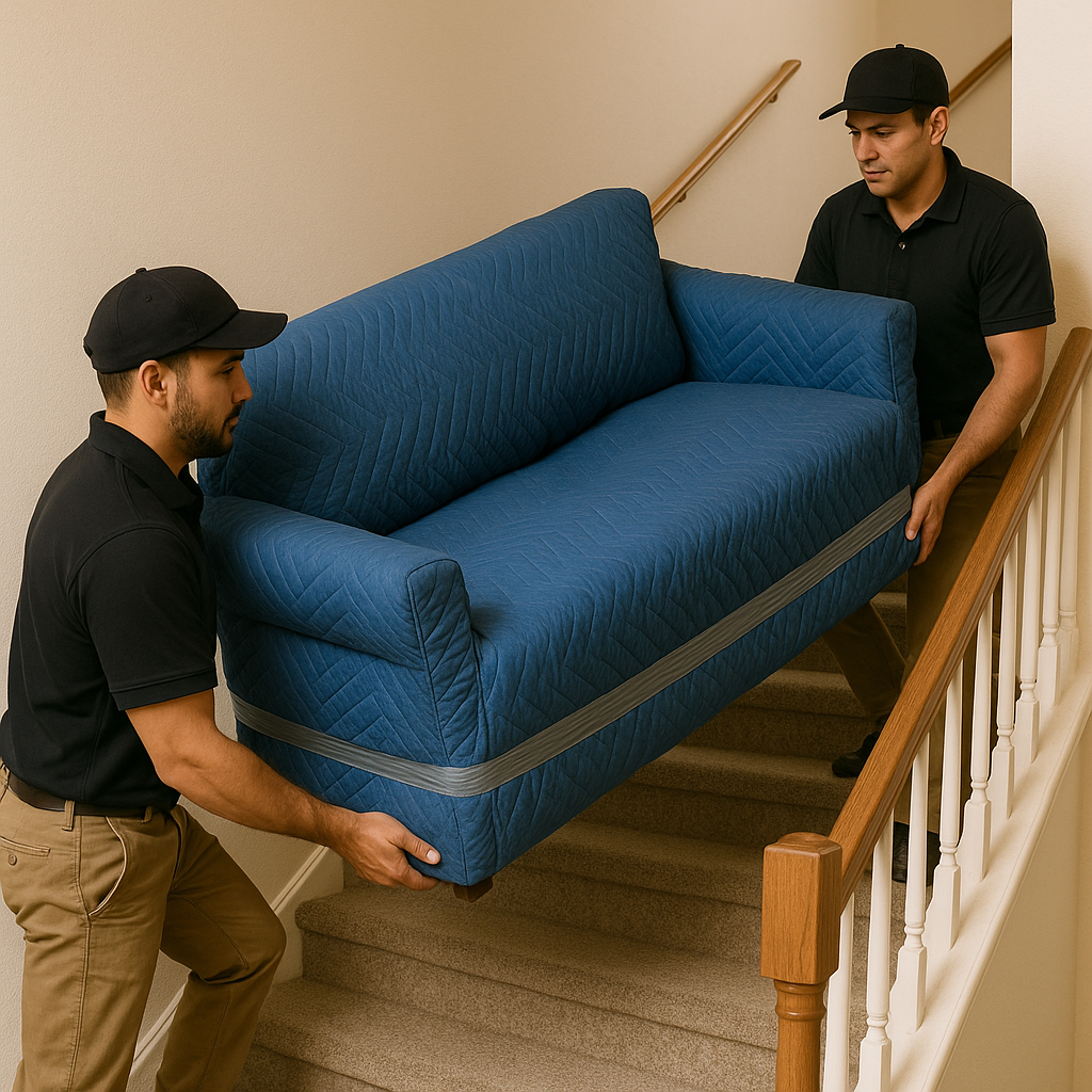Moving Sofa Up the Stairs Movers carrying a sofa up the stairs